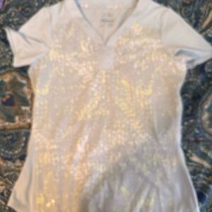 Sparkle White V-Neck Sequin Short Sleeve Top